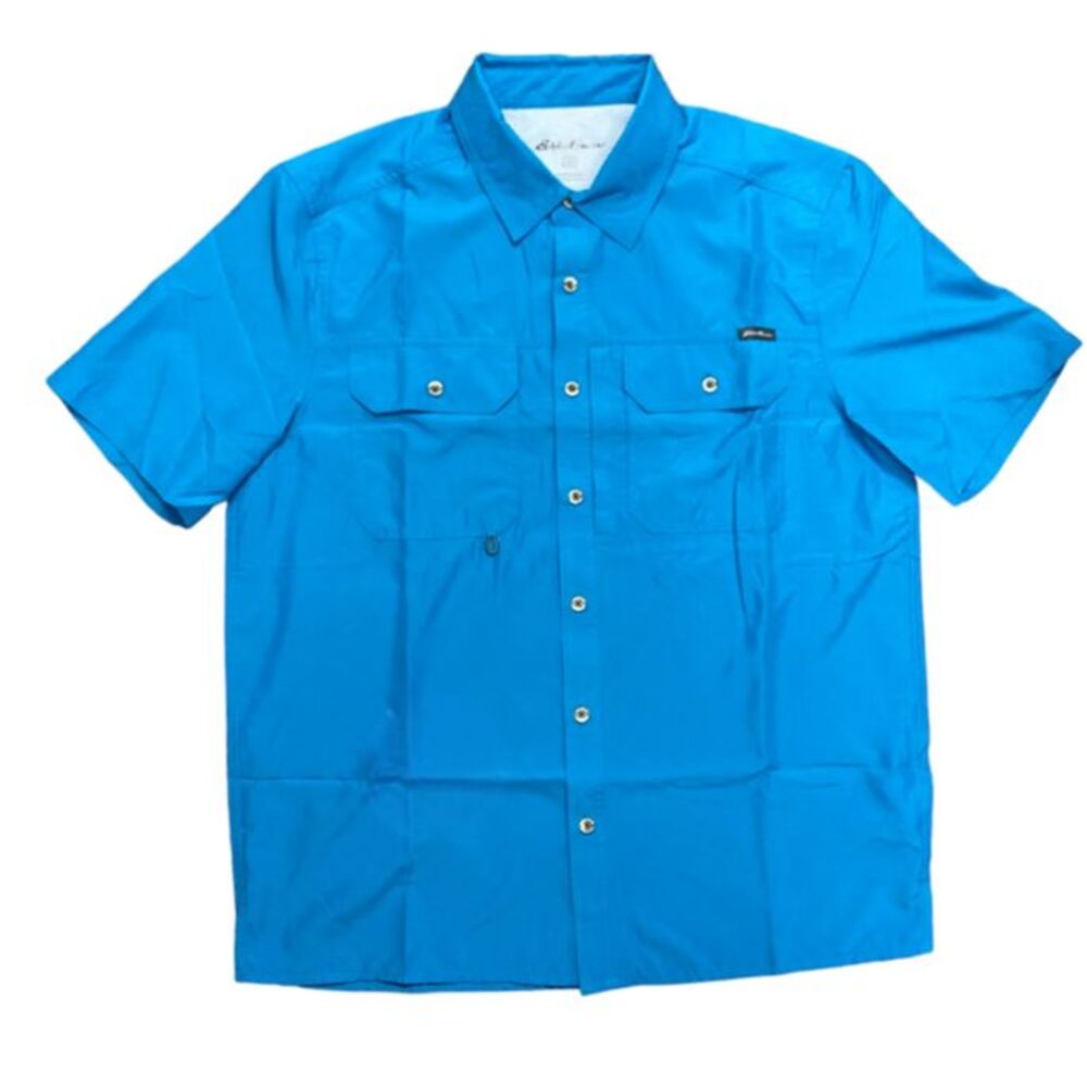 Eddie Bauer Mens Short Sleeve‎ Button Up Shirt Blue Danube Size M